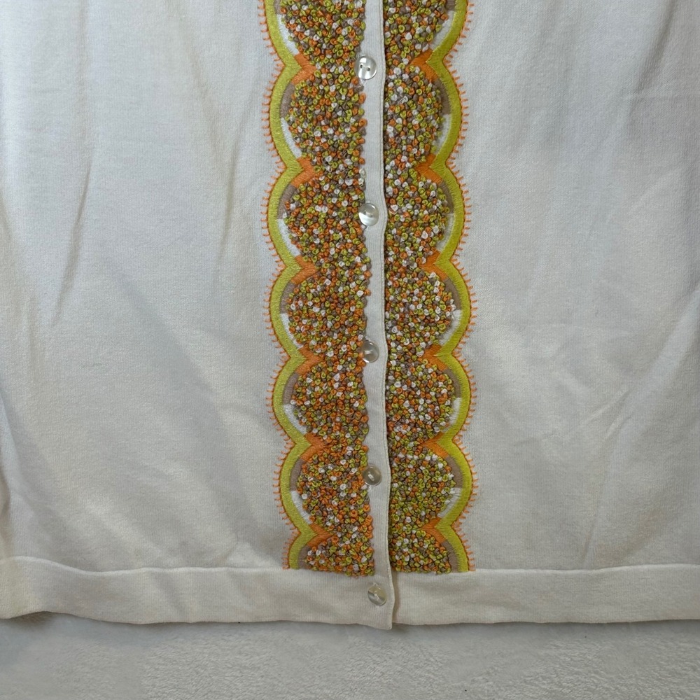 Coldwater Creek Tres Jolie Cardigan White Embroidered Scallop Large 14 - Picture 10 of 11